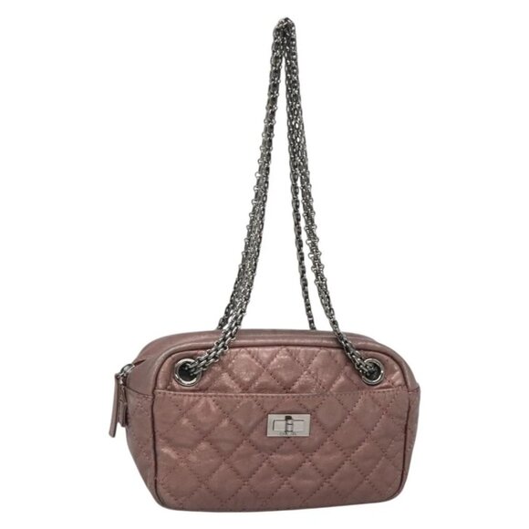 CHANEL 2.55 Matelasse Chain Shoulder Bag Leather Pink Silver CC Auth BA5446 - Picture 1 of 16